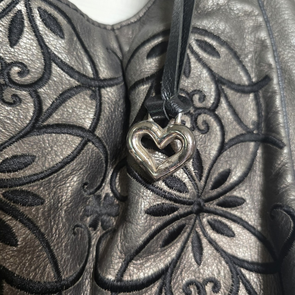 Brighton Florencia Metallic Gray Floral Embroidered Handbag Shoulder Bag Purse - Picture 2 of 13